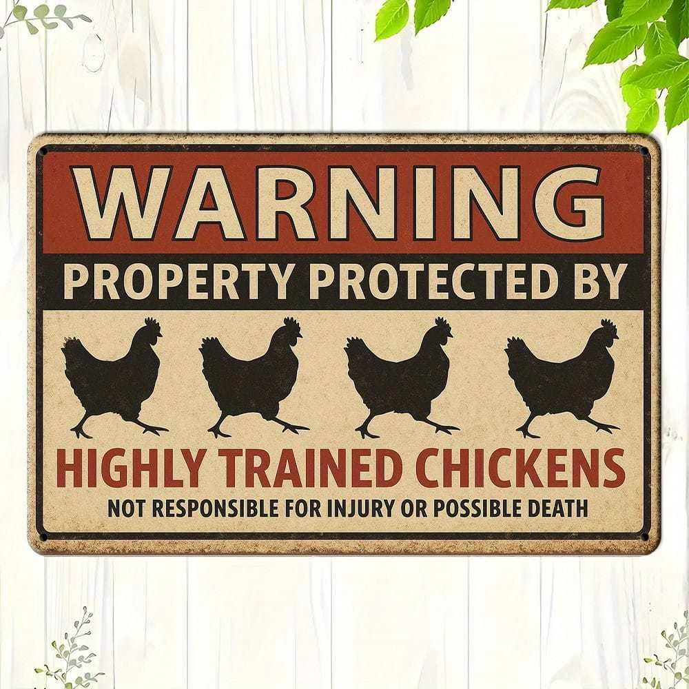 

Highly Trained Chickens warning metal sign, 20x30cm. чистый