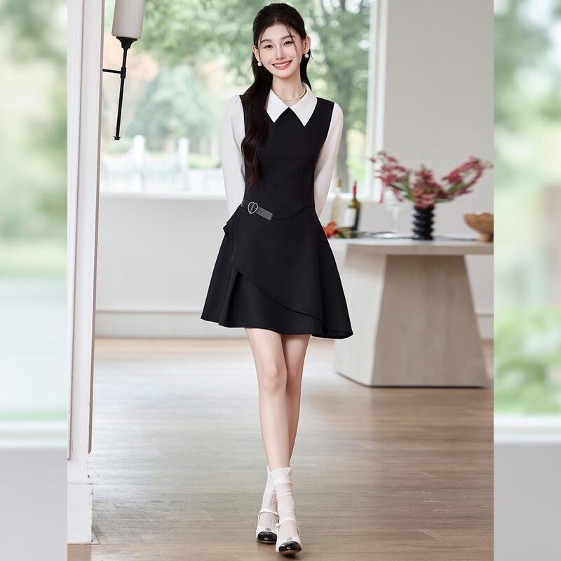 Elegant Faux Two-Piece A-line Shirt Dress