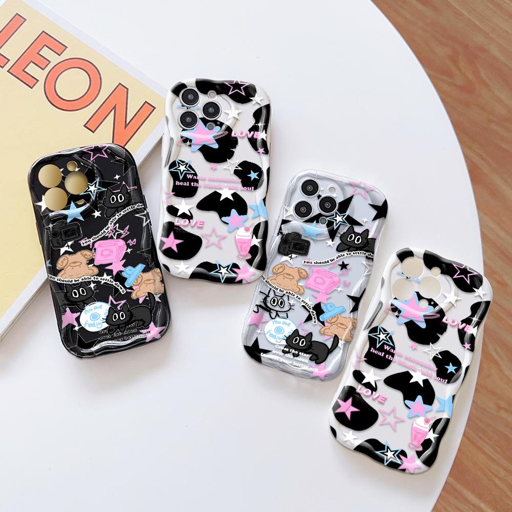 Cute Cartoon Pattern Cream Texture Casing Wavy Edge Soft Silicone Cover Phone Case for OPPO Reno Realme