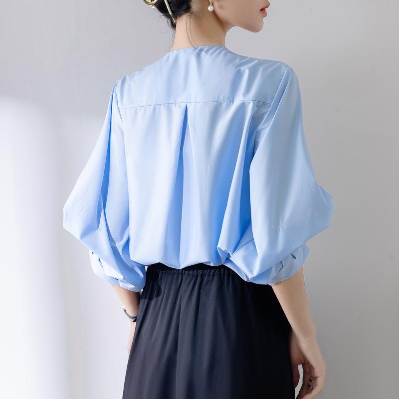 GMXIA Women's Simple Shirt Summer Blouse Commuter Style Medium Sleeve