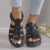 Flat-bottomed Roman Muffin Sandals Women's New Large-size Sandals Women's Summer One-word Woven Straps Retro Sandals Women
