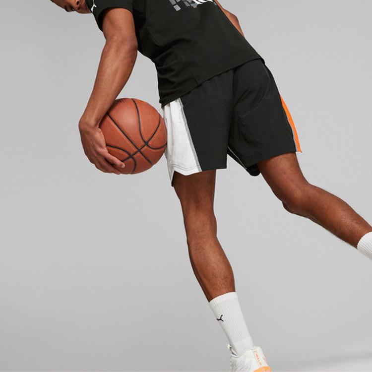 Puma Melo Blocked Shot Color-Blocked Logo Print Sports Basketball Shorts Men Shorts Black 621715-01