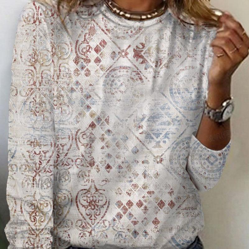 Trendy Women's Round Neck T-shirt 3D Digital Printed Long Sleeved T-shirt