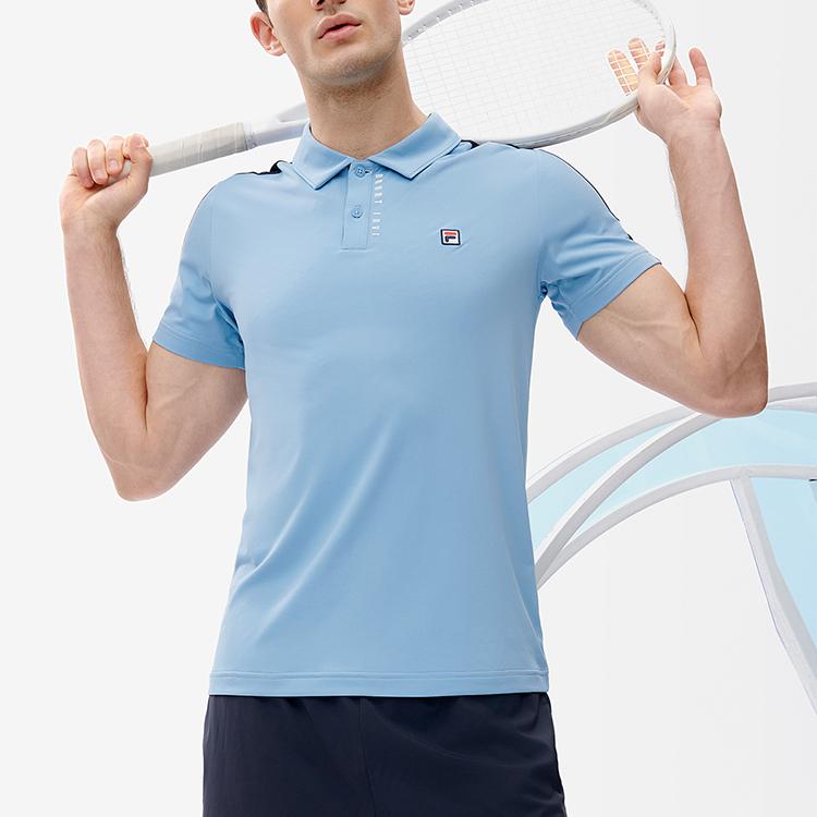 Fila Athletics Solid Color Casual Tennis Knit Polo Shirt Men Tops Twilight-Blue A11M223105F-LB