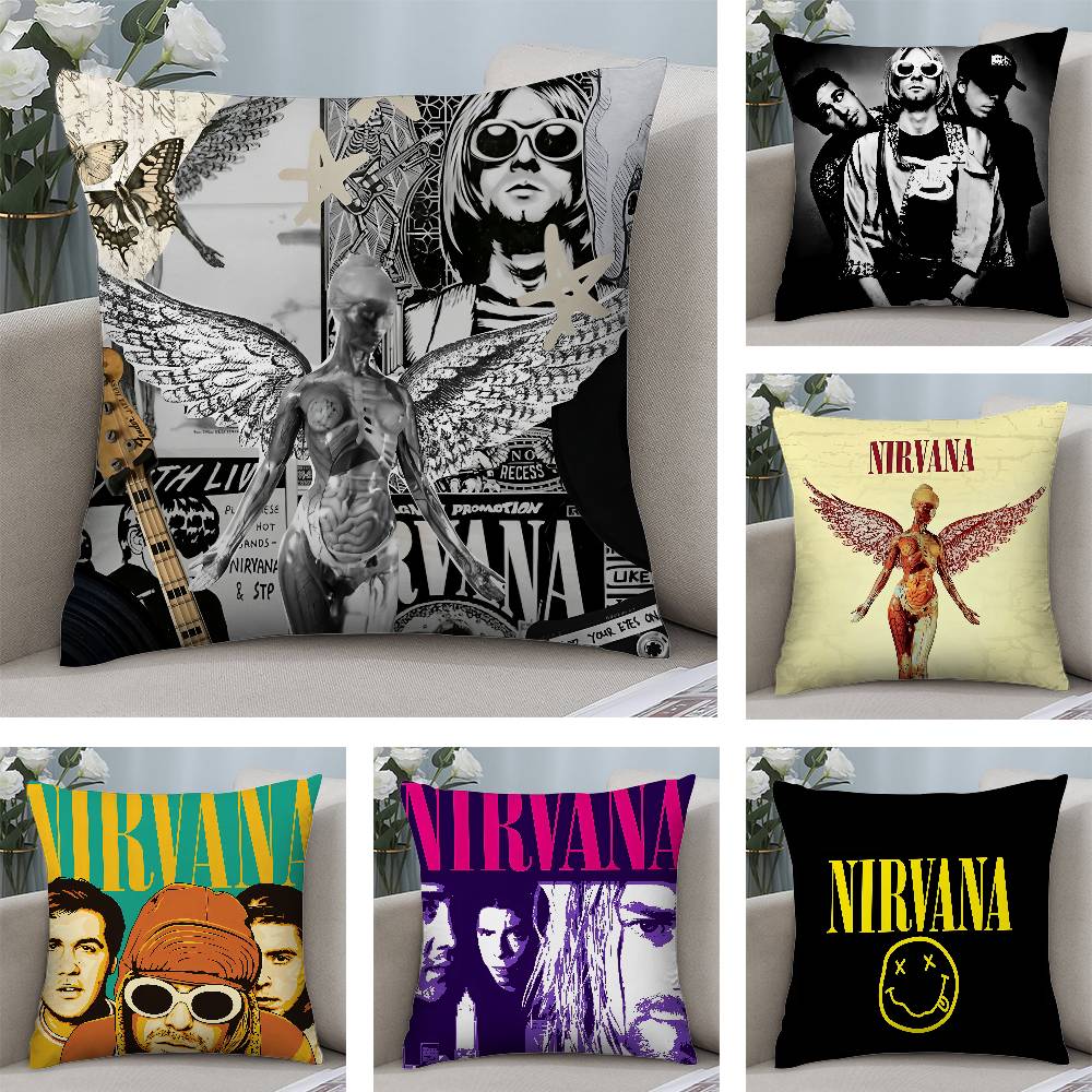 Jessica Chen Unisex Classic Band N-Nirvana Pillow Case Square Double‑Sided Print Cushion Case For Sofa Home Bedchamber Decor Gift