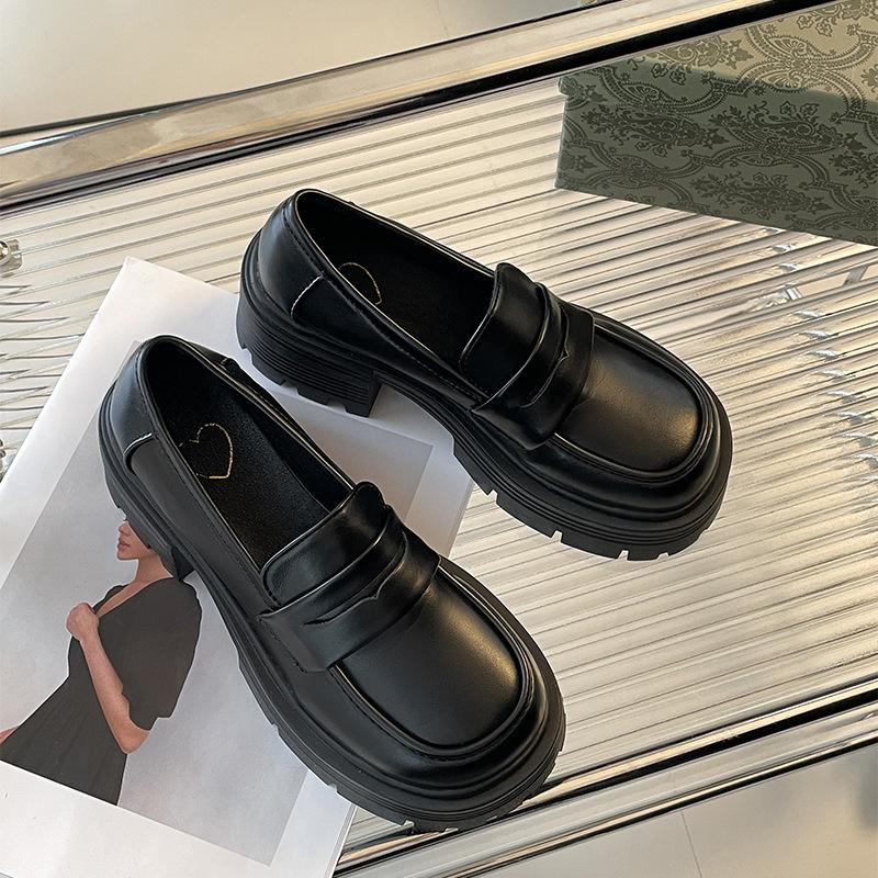 Thick-soled heightening small leather shoes women's new versatile thick-heeled retro high heels