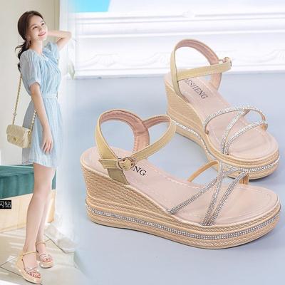 Römersandalen für Damen Neuheiten 2024 Sommer Sandale mit hohem Absatz, Plateau und Strass für Damen mit schickem, elegantem Keilabsatz, orthopädisch