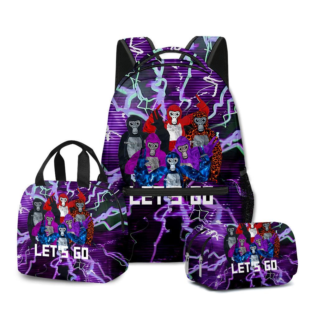 3D Game Gorilla Tag Backpack Lunch Bag Pencil Case 3-Piece Set Print Kids Teenagers Durable Waterproof School Bag