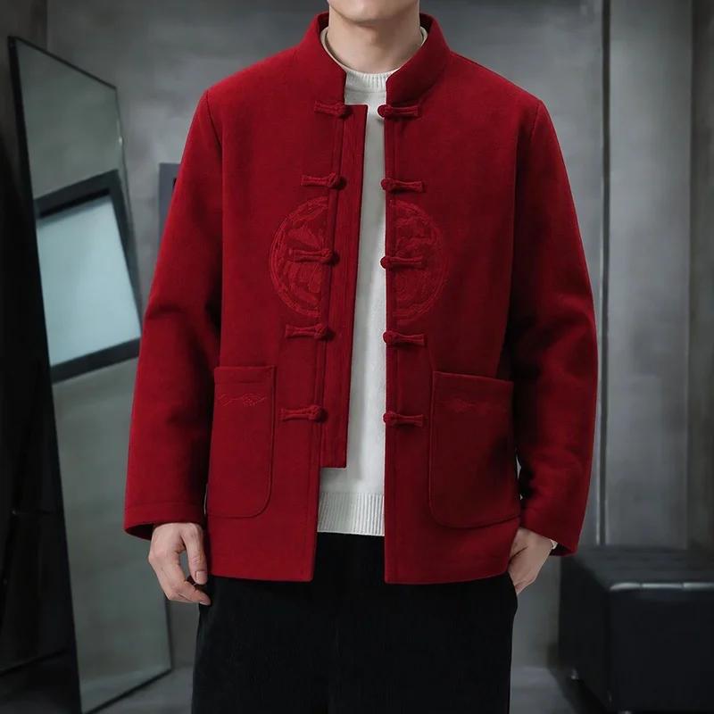 High Quality Winter Quilted Jacket Men Frog Button Parkas Men Vintage Warm Cotton Padded Jackets Men's Chinese Style Woolen Coat