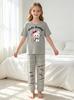 Girls Cute Rabbit Print Pajamas Set Short Sleeve Top Plaid Pants Sleepwear for 8-12Y