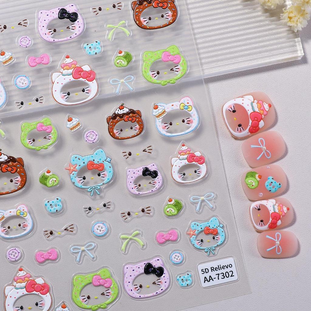 5D Embossed Original Cat Headband Nail Art Stickers - Cute DIY Ornaments, AA Style