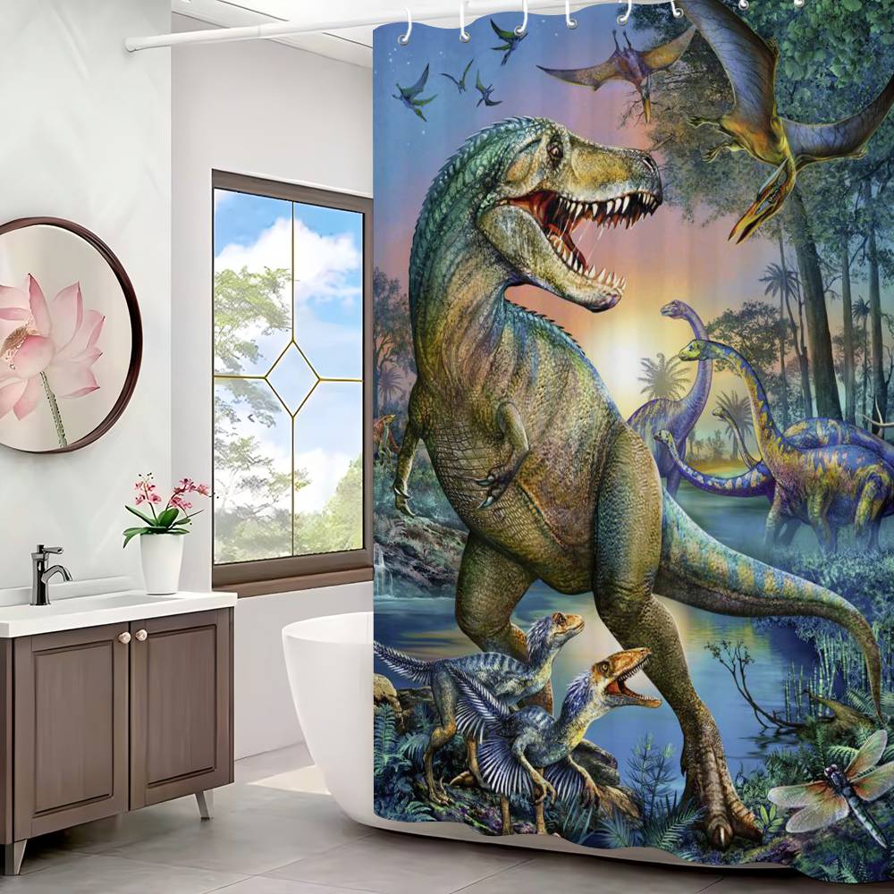 Dinosaur Art Paint Shower Curtain Bath Curtain Print Polyester Fabric Waterproof Bathroom Curtains With Hooks Bath Screen