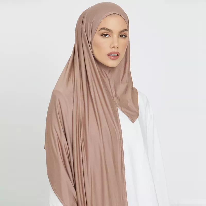 Ready To Wear Premium Instant Cotton Jersey Hijab Good Stitch Stretchy Jersey Scarf Plain Muslim Shawls Turban Headwraps