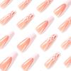 24Pcs/Set Quick Nails Pink French Flame Heart False Nials Sticker Wearable Waterproof Manicure Finished Nails