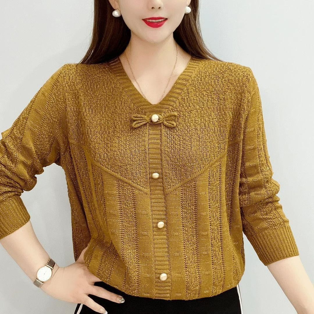 

Весенне-осенний трикотаж в западном стиле, свободный свитер на все случаи жизни, с бантом, с длинным рукавом, ажурный базовый топ для женщин One size жёлтый
