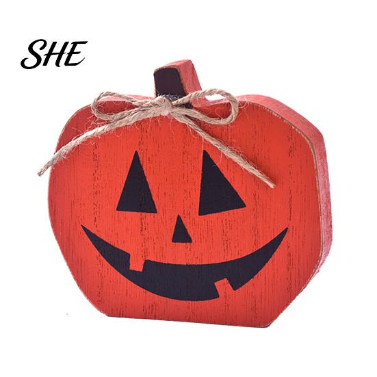 Indoor Entryway Decorations Halloween Table Sign, Wooden Pumpkin Ghost Bat Block Rustic Autumn Home Accents Tiered Tray Ornament for Tabletop