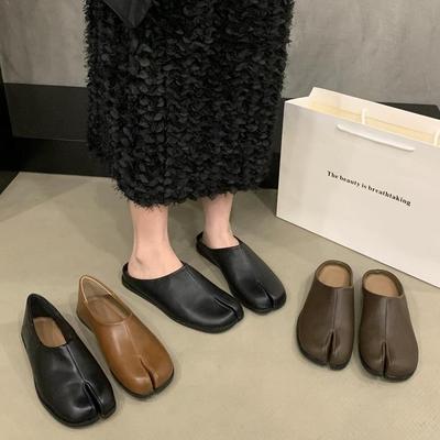 Design Sense Niche Pig's Trotters Split-toe Shoes Soft-soled Single Shoes Women's Shoes Half-drag Autumn and Winter Flat Loafers Doudou Shoes