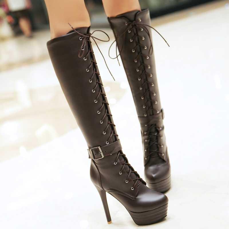 Talla grande 34-45 Botas de mujer hasta la rodilla Botas de motocicleta  Tacones altos delgados Plataforma sexy Zapatos de mujer comprar a buen  precio — entrega gratuita, reseñas reales con fotos — Joom