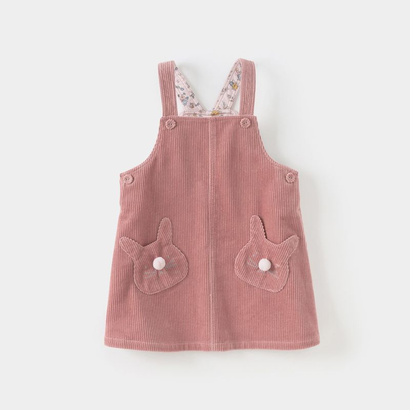David Bella Kidsren s New Dress 2026 Girls  Pure Cotton Corduroy Suspender Skirt Baby Girl Spring Dress Gray Pink [Ready in Stock] 110