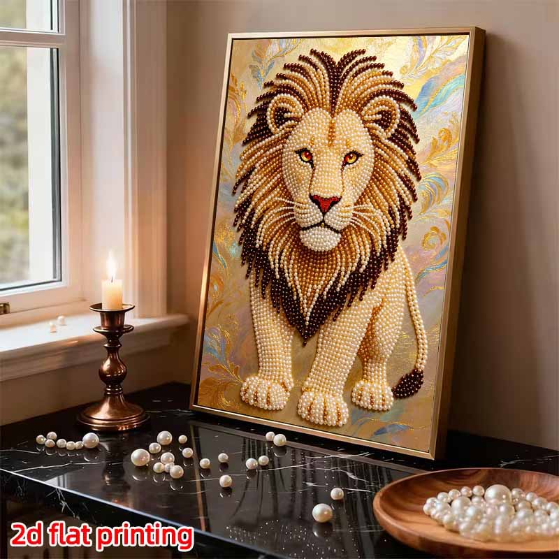Lion Theme Pearl Kit DIY 5D Rhinestone Art Craft for Adults and Kids Home Party Decoration Handmade Gift