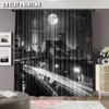 Black White Cursor New York City Night Scene Urban Life Brooklyn Manhattan Suitable Bedroom Living Room Dining Curtains Set Of 2 Made Polyester