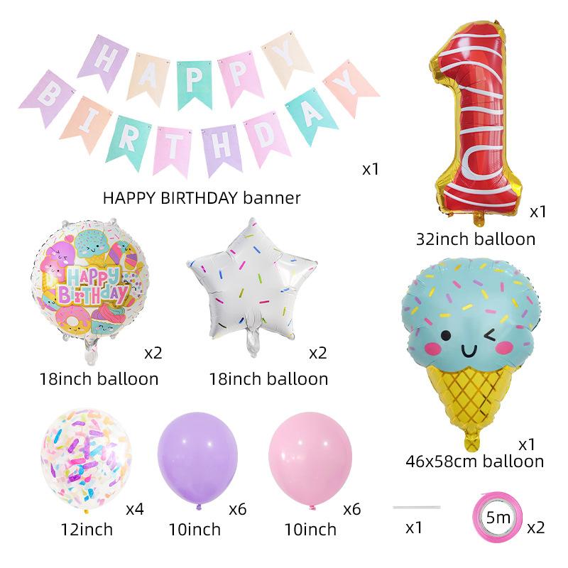 Ice Cream Balloon Set Digital Macaron La Flag Dessert Cake Children's Birthday Arrangement Party Decoration