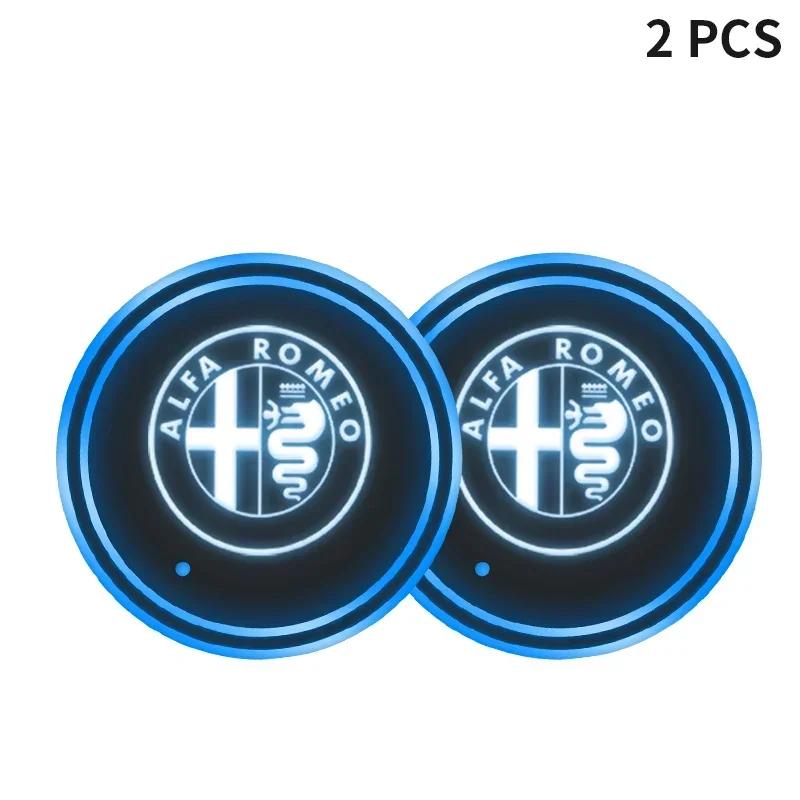 For Alfa Romeo 1/2pcs Car Luminous Water Cup Pad LED Atmosphere Light For Alfa Romeo Giulia Stelvio Giulietta 159 147 156 166 Ca