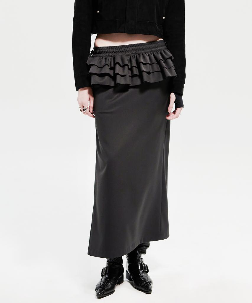 Holy Number Seven Ruffled Long Skirt _ Charcoal