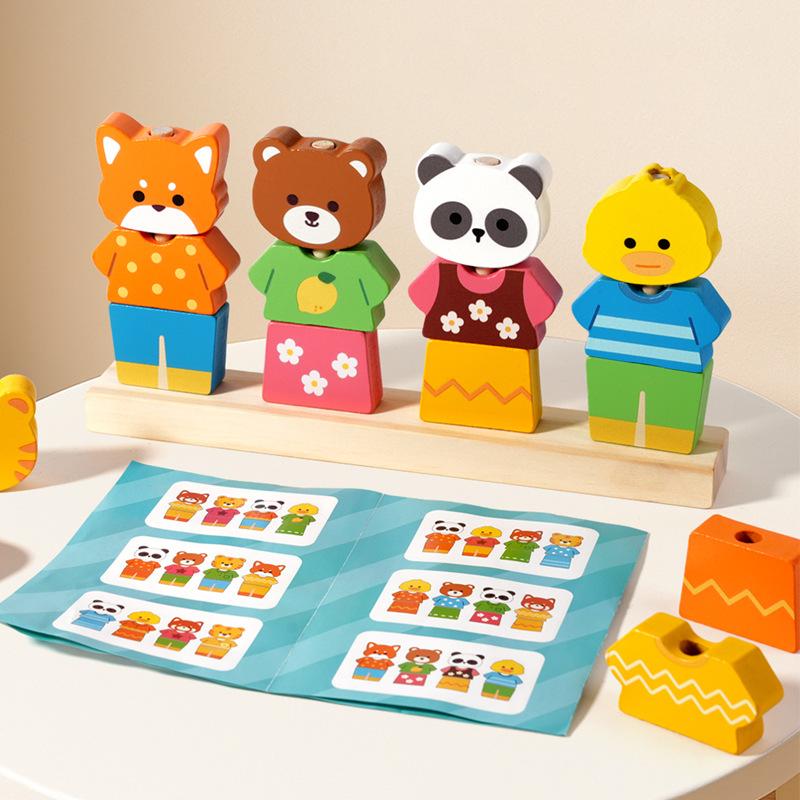 Montessori Holztiere Stapelspiel Anziehbaustein Spiel Pädagogisches Spielzeug Buntes Puzzle Logisches Denken Kinder Fantasievolles Spiel