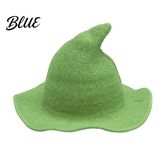 Cotton Knitted Wizard Hat Women Pointed Witch Hat Foldable Wide Brim Cap Halloween for Cosplay Autumn Winter Themed Party Costume Accessory