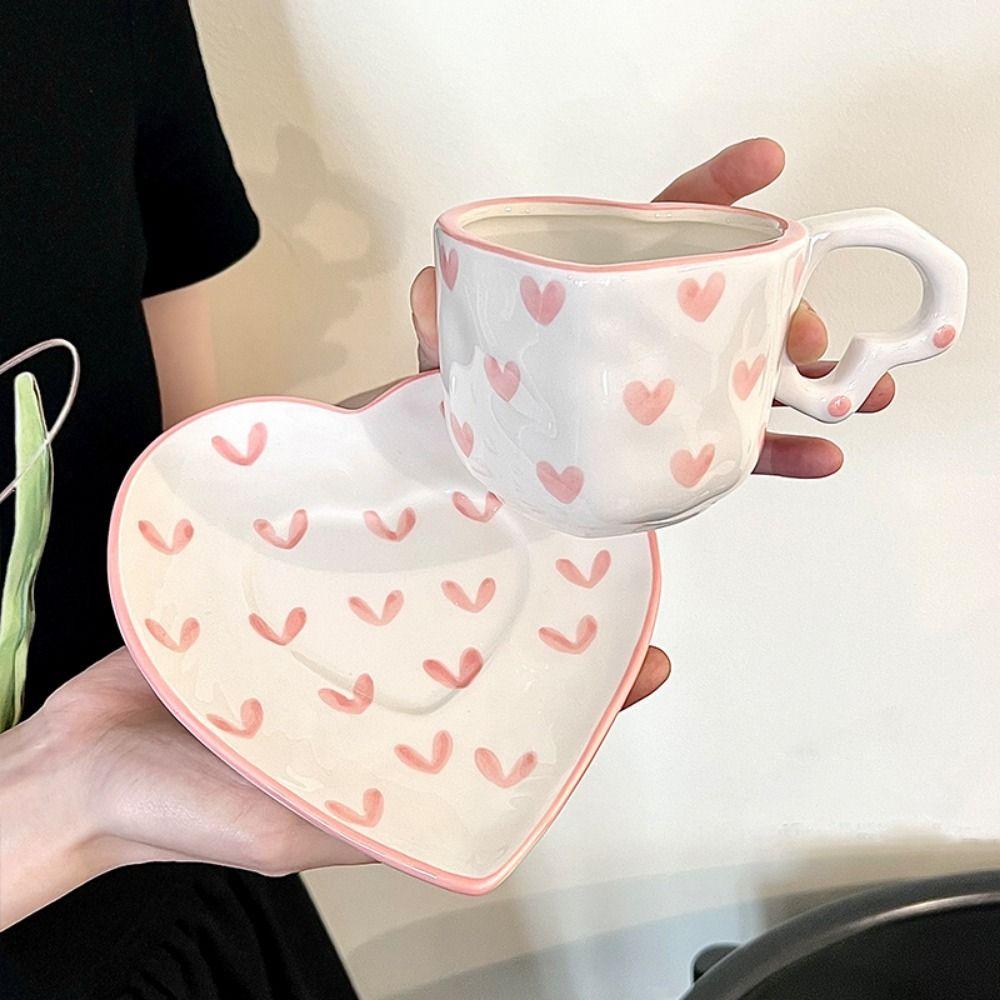 Sweet Ceramic Mugs 250ml Tea Milk Cups Multiple Uses Love Heart Cup  Kitchen