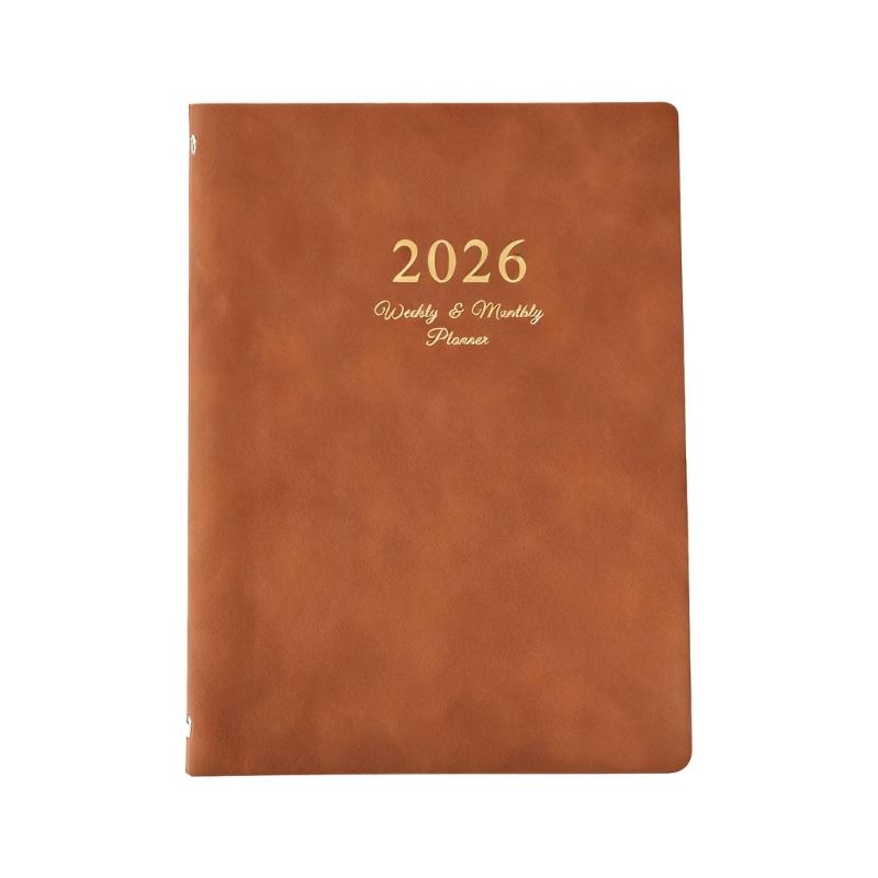 Refillable 2026 Weekly Planner 6 Rings Leather Binder Academic Journal with Dated Pages For Daily Scheduling 6.69x9.06In