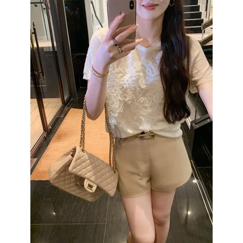Women s Faux Two-Piece Lace Short Sleeve T-Shirt S