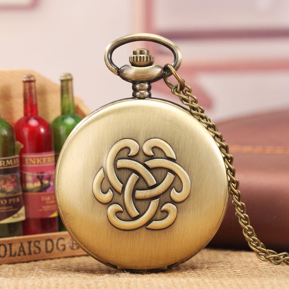 Vintage Bronze Celtic Knot Pocket Watch Quartz Movement Retro Necklace Watch Unique Gift for Lovers of Irish & Celtic Culture