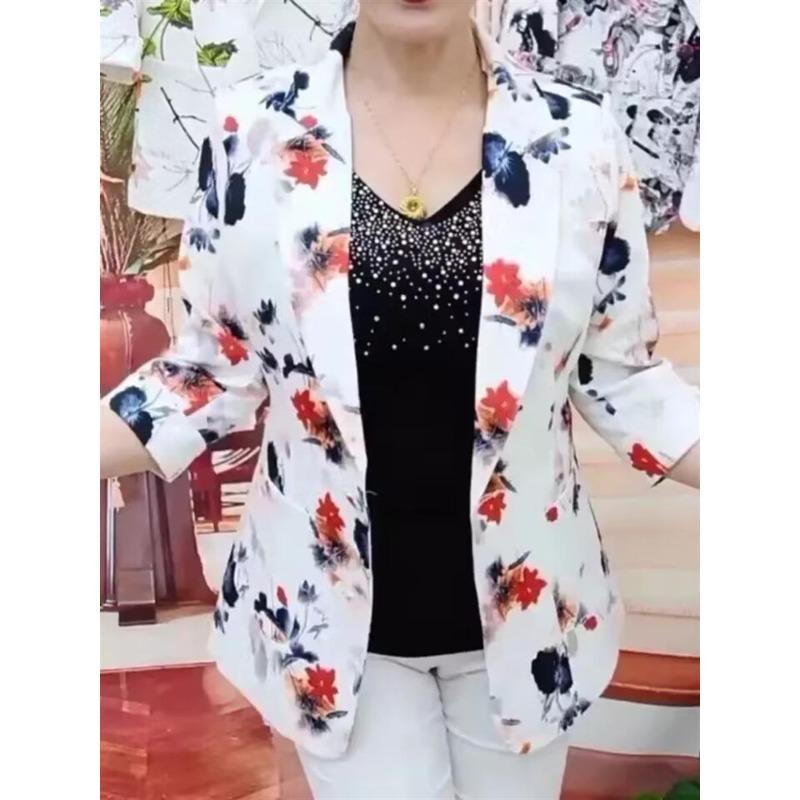 Ein dünner und stilvoller Cardigan für Damenfrühling und -sommer, ein sonnenschützender Cardigan für Damen mit bedruckter Slim-Fit-Blazerjacke
