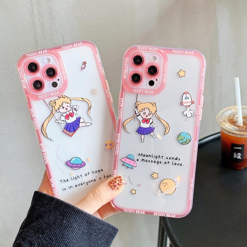 

Kawaii чехол «Сейлор Мун» для iPhone 7 8 Plus противоударный прозрачный мягкий защитный чехол для объектива камеры для iPhone XR XS Max 11 12 13 Pro