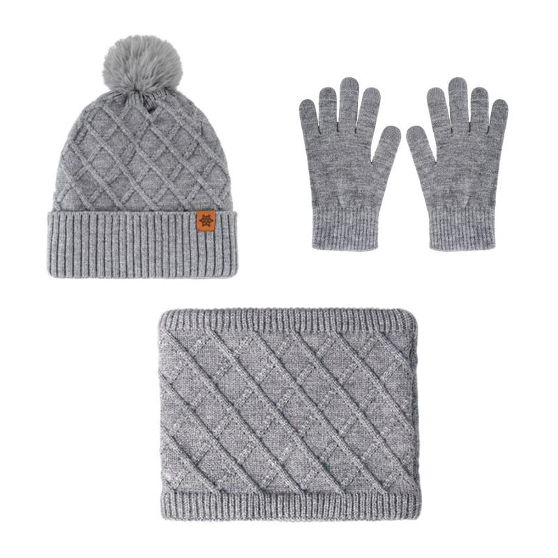 Womens Winter Warm Knit Hat Scarf Gloves Set Alpaca Wool Blend Thick Lined Foldable Geometric Casual Elegant Style