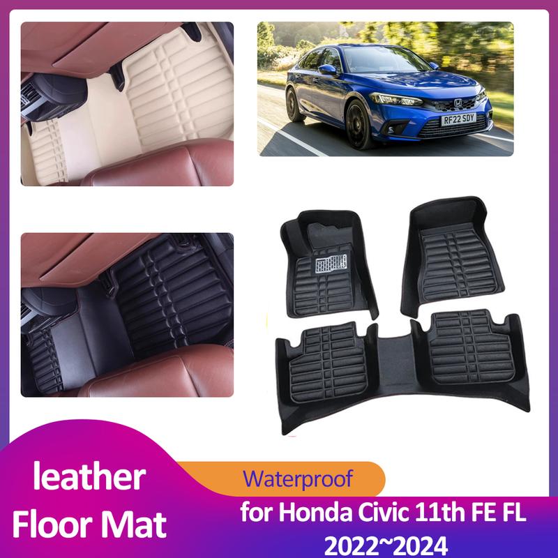 Floor Mat for Honda Civic 11th Gen FE FL ~2024 Leather Foot Inner Liner Anti-Slip Waterproof Carpet Pad Accessories