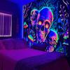 Skull Flower Uv Fluorescent Tapestry Needs Uv Illumination Aesthetic Decorative Wall Hanging For Bedroom