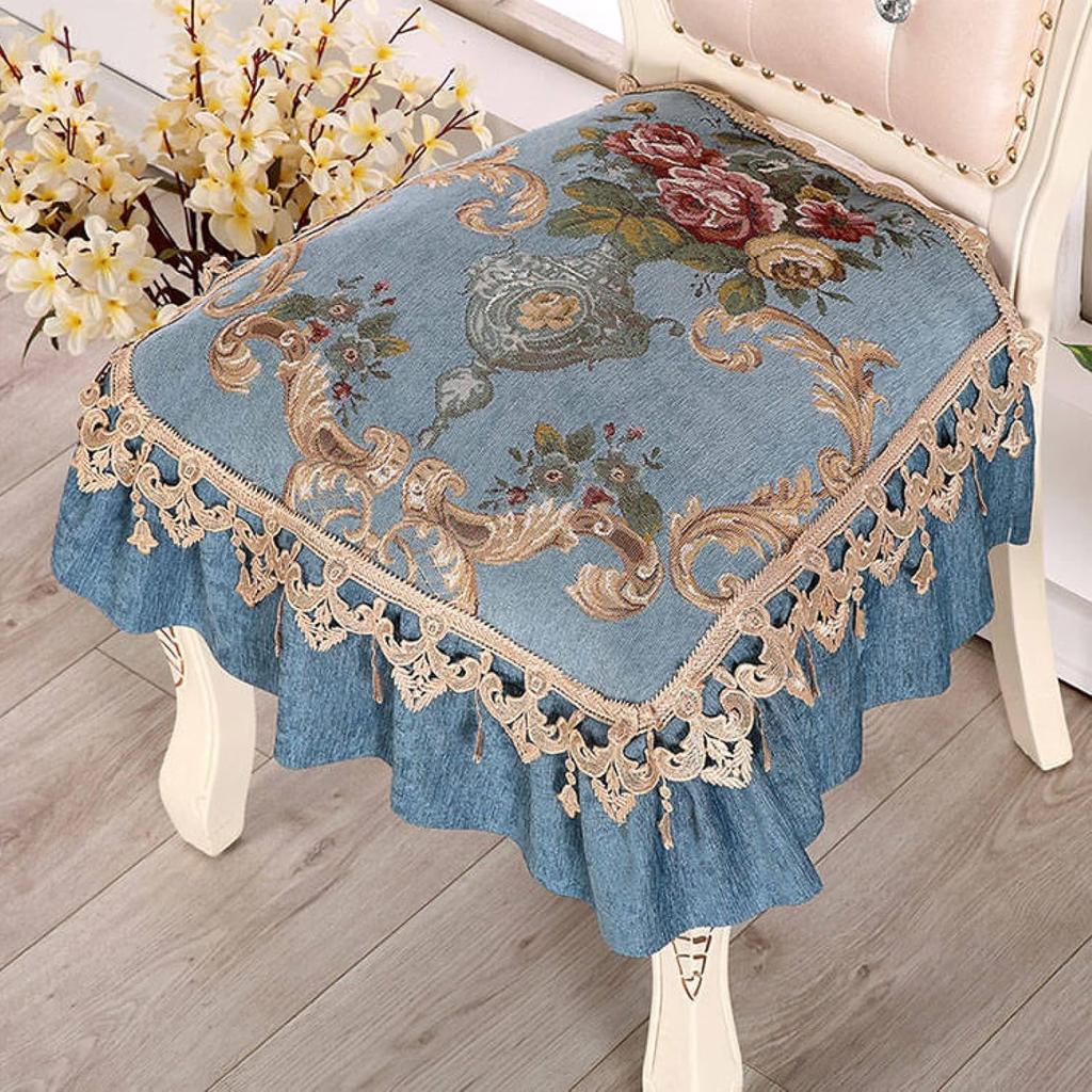 Seat Cushion European Style Dining Chair Luxury Anti-Slip Fabric Cushions Mat Household Buttocks Pad with Bandage
