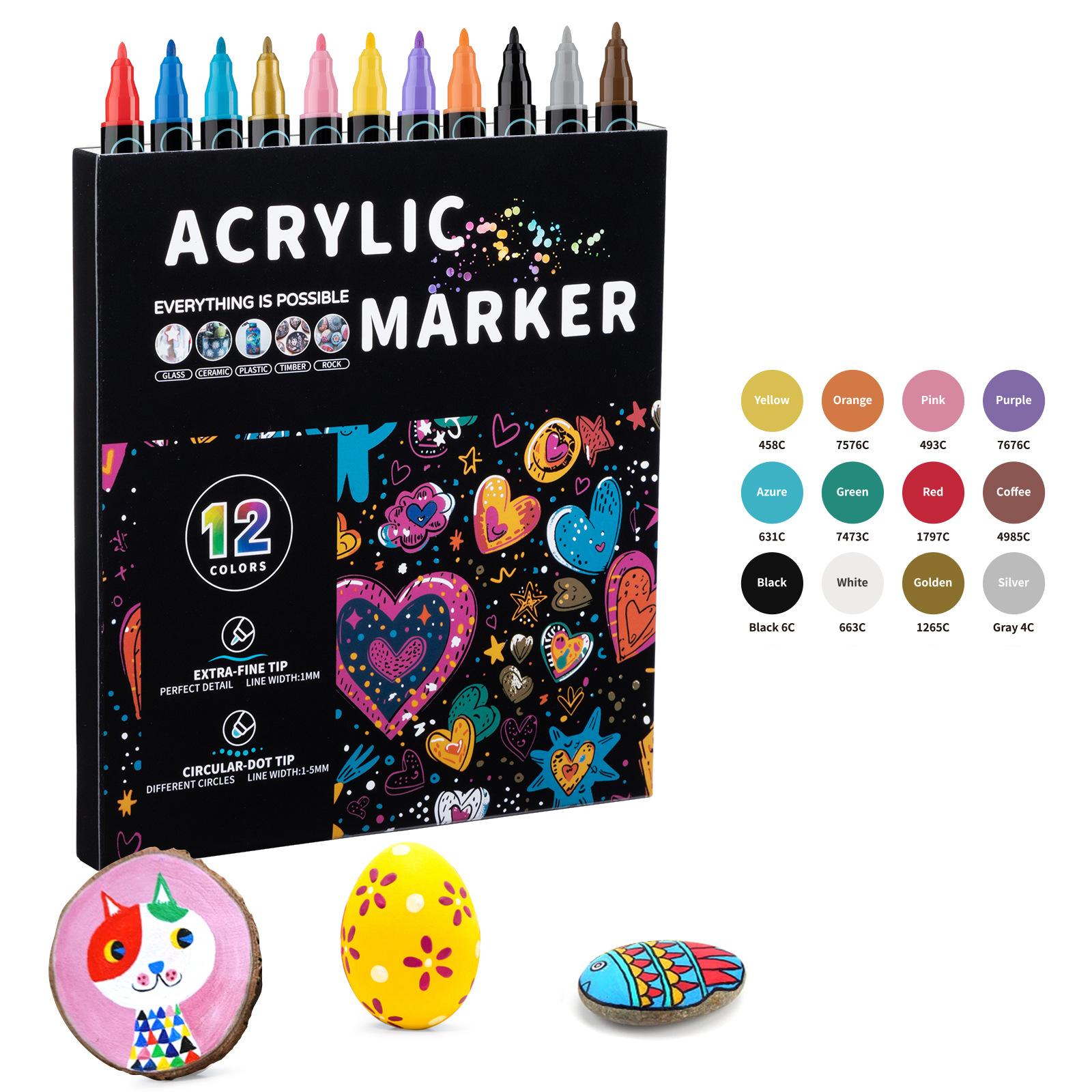 

12-120 Colors Dual Tip Acrylic Paint Pens Markers for Wood Canvas Stone Rock Painting Glass Ceramic Surfaces DIY Crafts