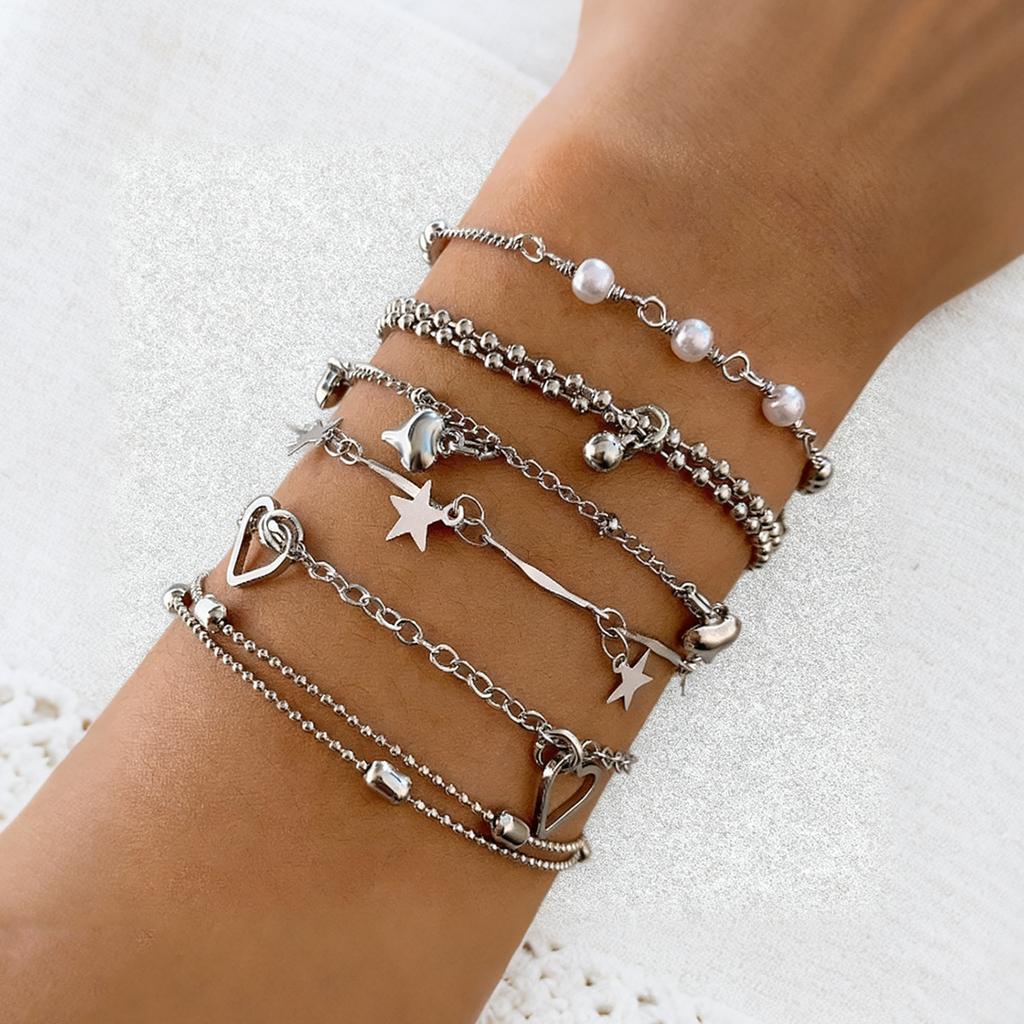 European and American Xiyin hot-selling piece set bracelet set female alloy round bead chain box chain simple bracelet