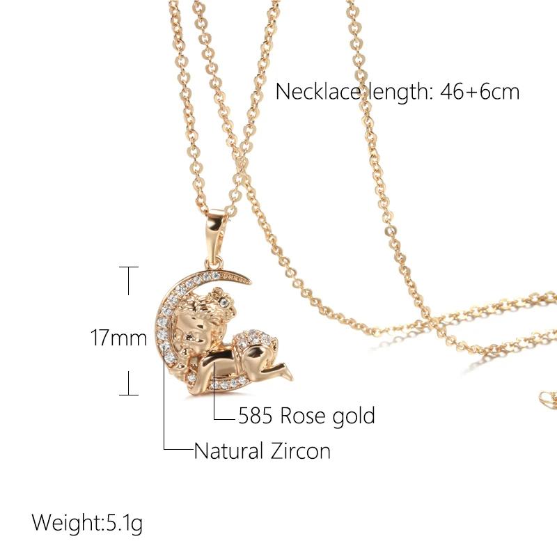 Rose Gold Color Moon Baby Pendant Necklace For Women Fashion Natural Zircon Pendant Child Jewelry Crystal Gift