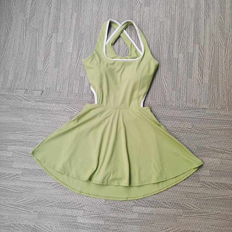 "High-End Nude Yoga Suit: Double-Layer Skirt and Hot Pants Swimsuit"