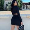 Women's Winter 2023 Sexy Hollow Out High Neck Long Sleeve Slim Fit Dress