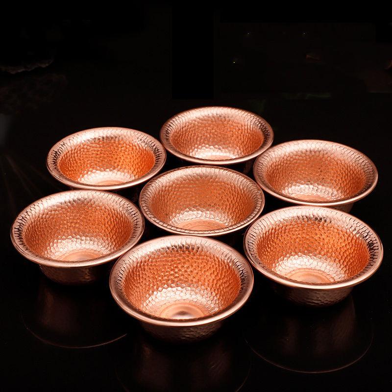 7Pcs Pure Red Copper Drinking Bowl, Tibetan Tribute Holy Water Cup, Buddhist Bowl, Home's Gift Decorative Hammer, Auspicious