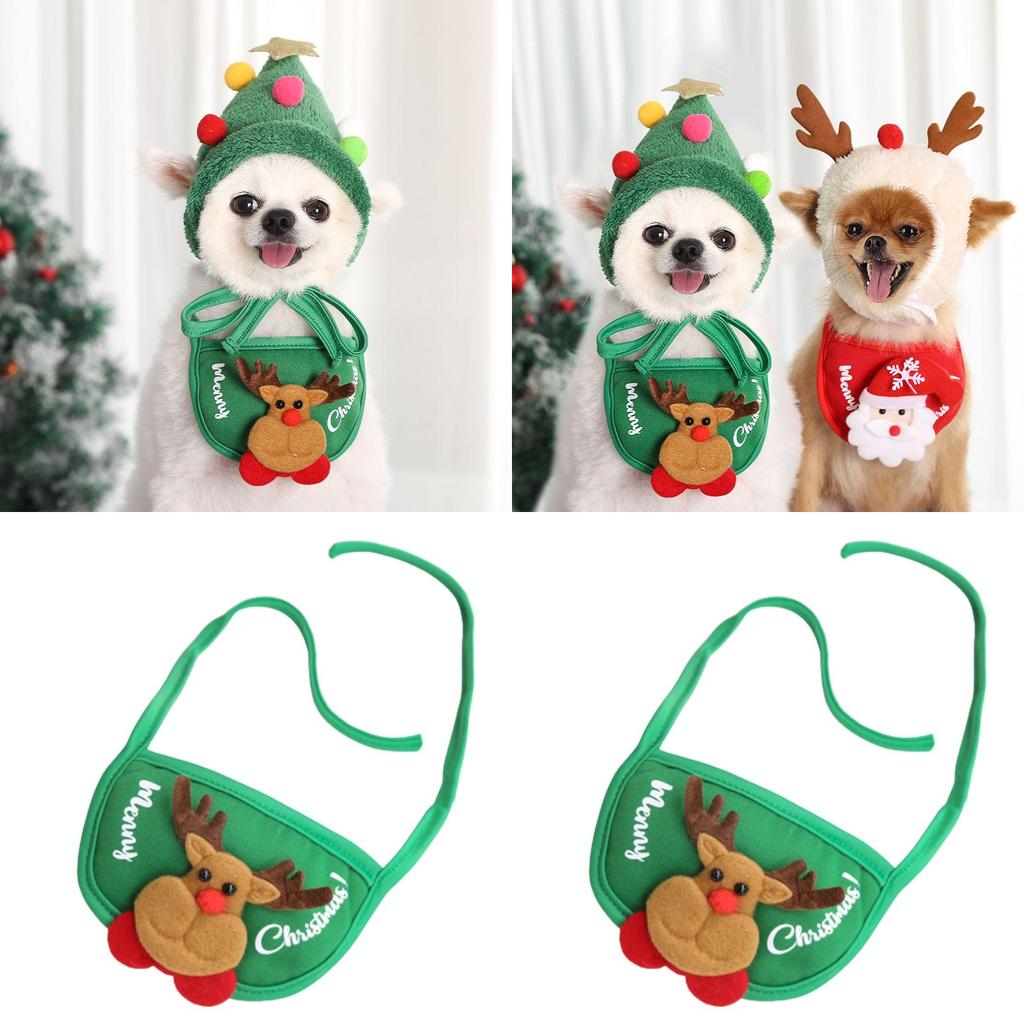 Festive Dog Cat Xmas Hat Bib Set – Red/green/white Polyester