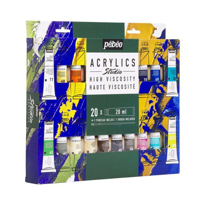 Set de peinture - PEBEO - Studio Acrylics - 20 x 20 ml - Multicolore - Satiné