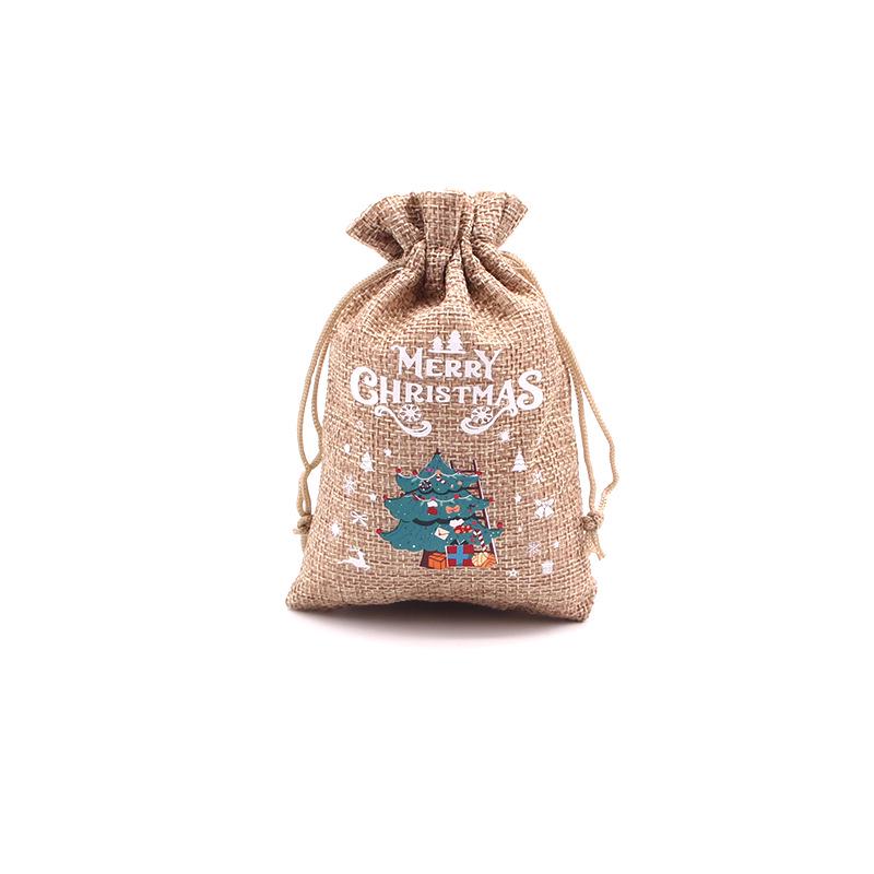 Jute-Style Christmas Gift Bag with Drawstring Closure - Small Candy & Apple Storage