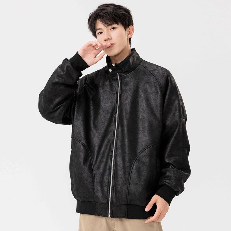 Herren Frühling und Herbst Rowdy Hübsch Amerikanisch Lässig Batik Alt Stehkragen Teenager Jacke